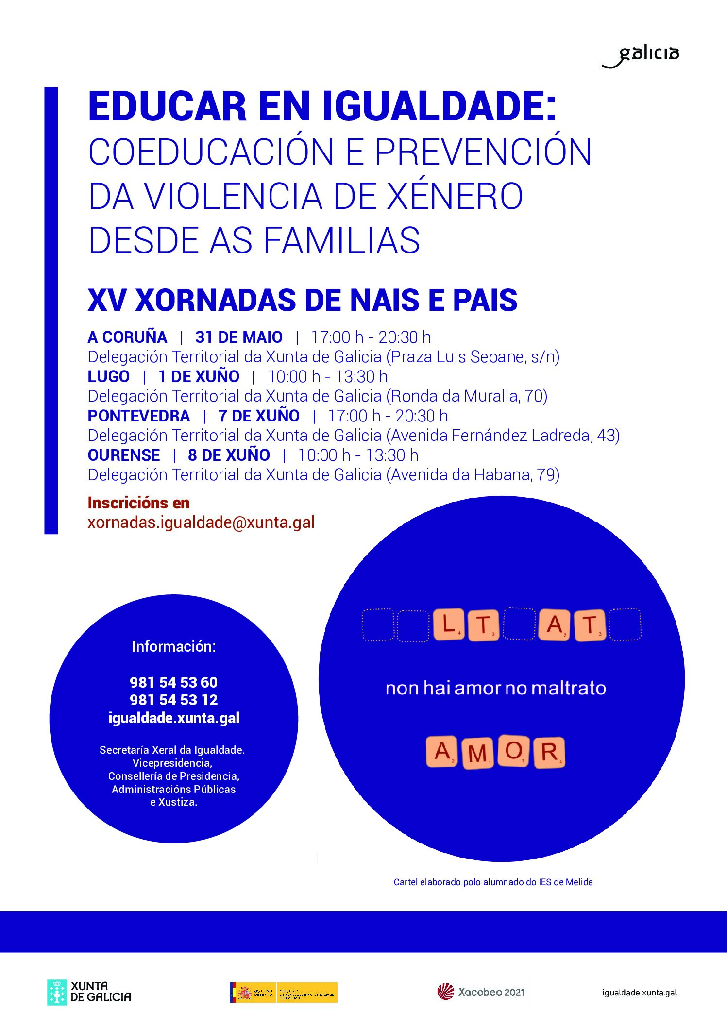 XV XORNADAS DE NAIS E PAIS, EDUCAR EN IGUALDADE: COEDUCACIÓN E PREVENCIÓN DA VIOLENCIA DE XÉNERO DESDE AS FAMILIAS